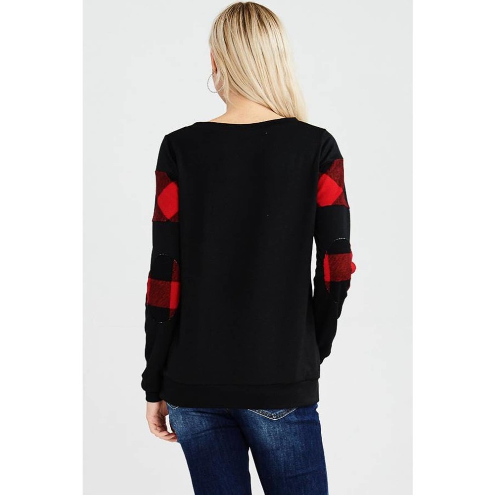 NWT!!  Red & Black Plaid Top with Elbow Patches - Picture 5 of 8